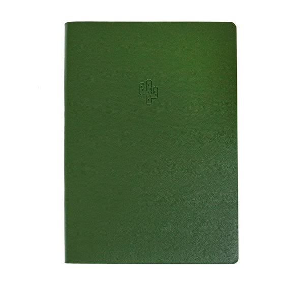 nachhaltiges, edles Notizbuch aus veganem Leder. Das Notizbuch wurde in der Schweiz hergestellt und handgefertigt. Das nachhaltige Notizbuch A5 ist aus Kaktusleder und hat die Farbe grün