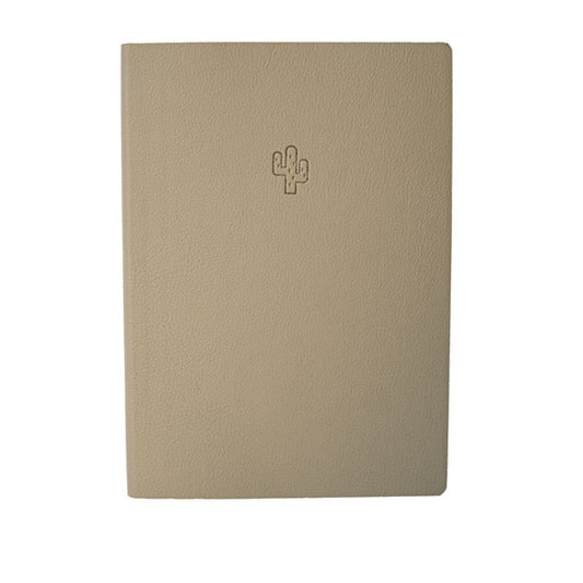 nachhaltiges, edles Notizbuch aus veganem Leder. Das Notizbuch wurde in der Schweiz hergestellt und handgefertigt. Das nachhaltige Notizbuch A5 ist aus Kaktusleder und hat die Farbe beige / braun