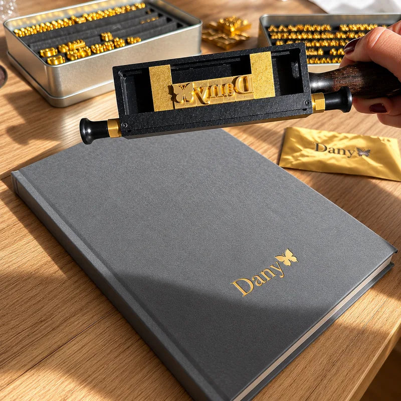 Graues A5 Hardcover Notizbuch mit personalisierter Goldprägung